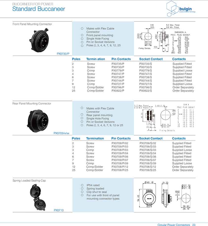 標準系列電源連接器配件PX0734,PX0733選型 標準系列電源連接器配件PX0734,PX0733選型