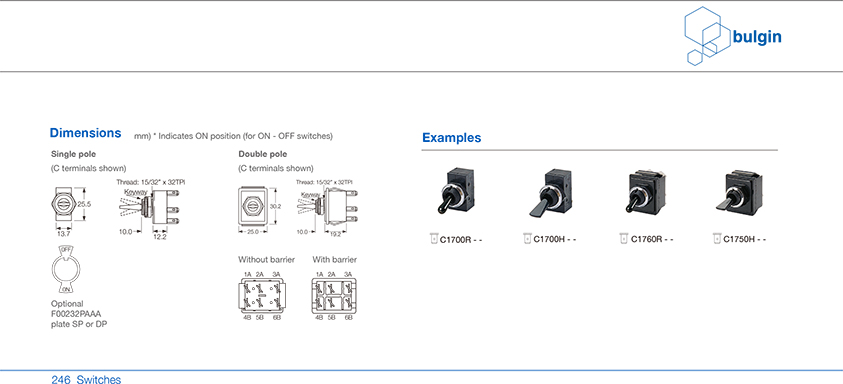 搖桿開關1750系列選型 搖桿開關1750系列選型