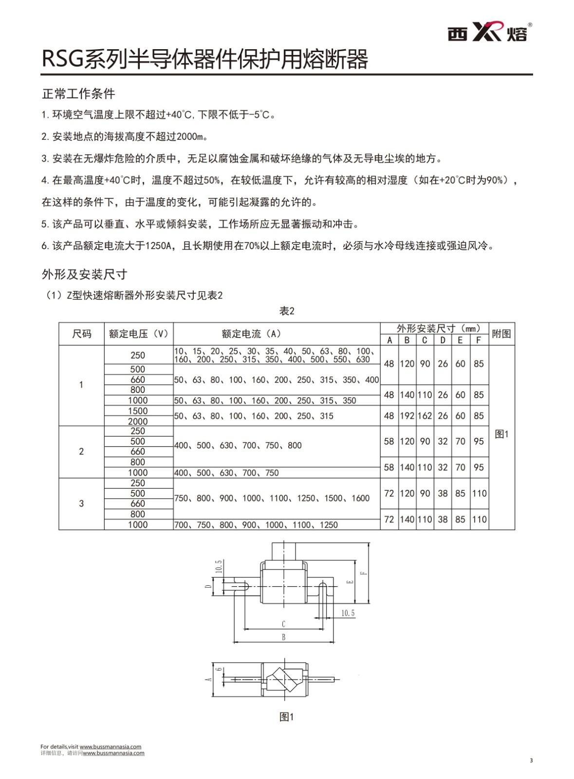 RSG-2 1000V快速熔斷器工作條件 RSG-2 1000V快速熔斷器工作條件
